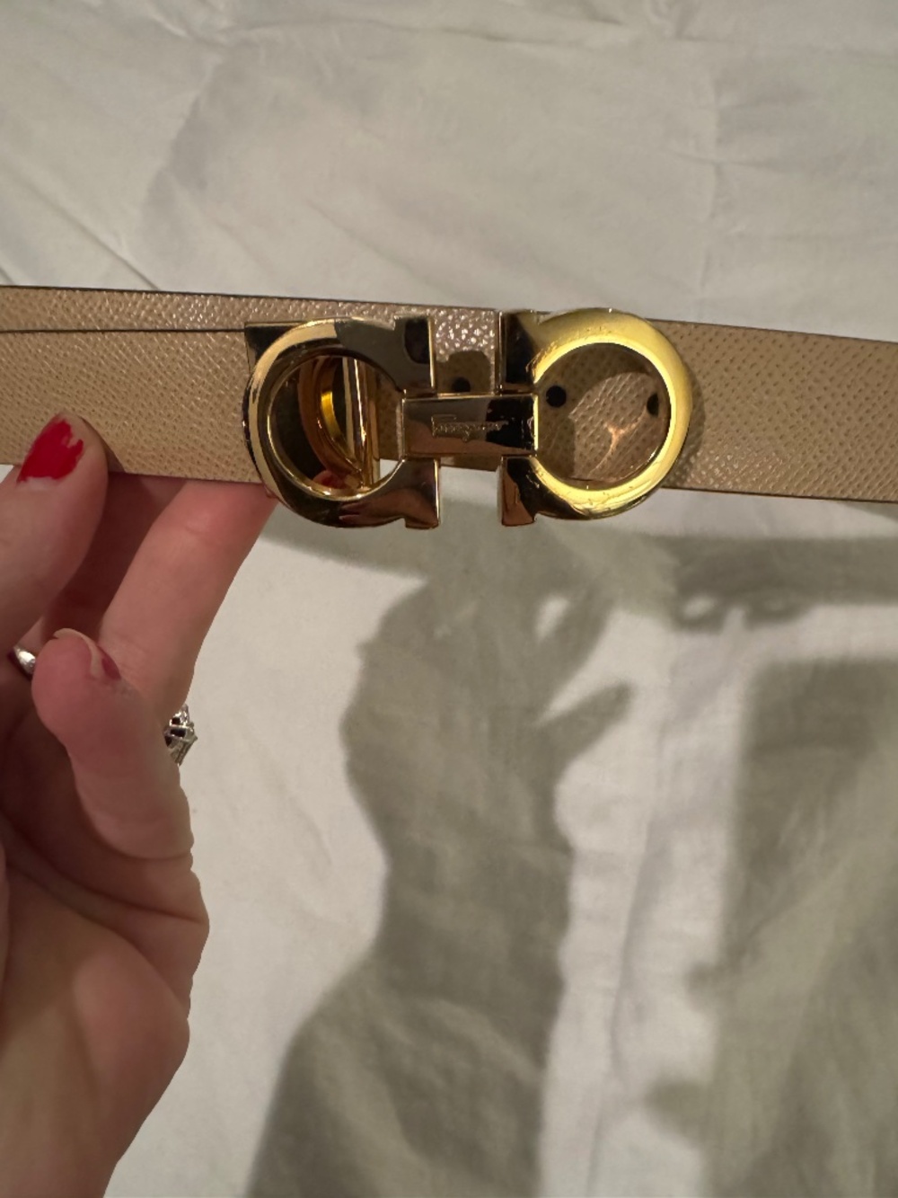SALE! Salvatore Ferragamo Taupe Leather Belt with Gold Gancini Buckle